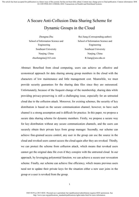 A secure anti collusion data sharing scheme for dynamic groups in the cloud