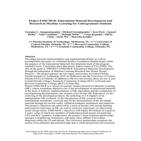 Project EMD-MLR: Educational Materials Development and Research in Machine Le...