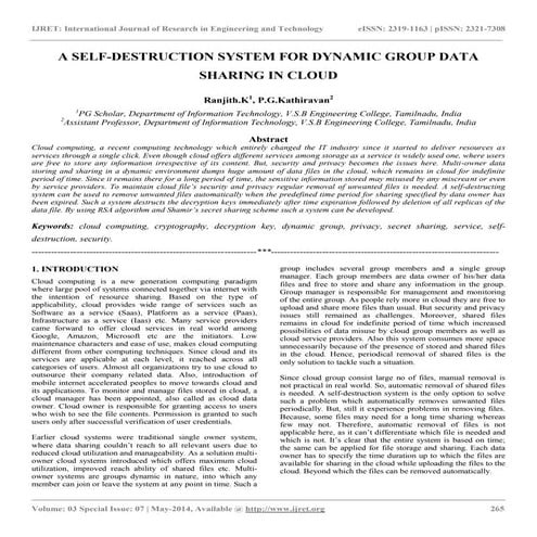 A self destruction system for dynamic group data sharing in cloud