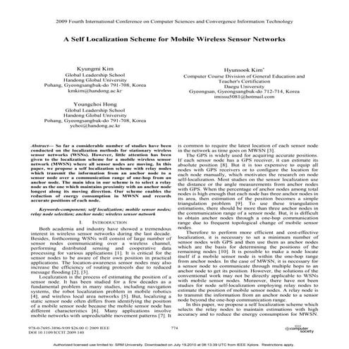 A self localization scheme for mobile wireless sensor networks