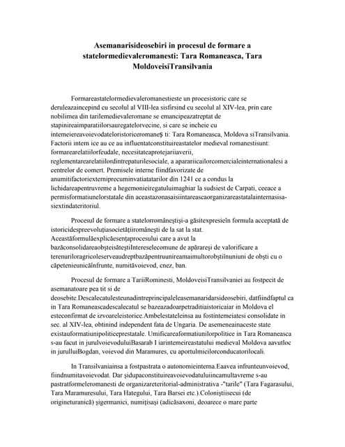 Asemanari si deosebiri in procesul de formare a statelor medievale romanesti