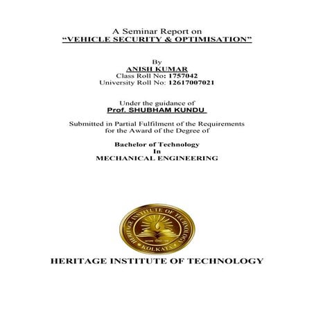 A seminar report on vehicle security 