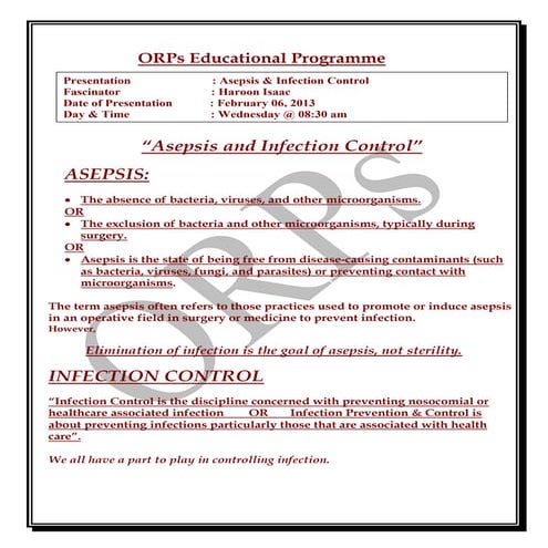 Asepsis, infection control