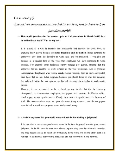 Essay on executive pay