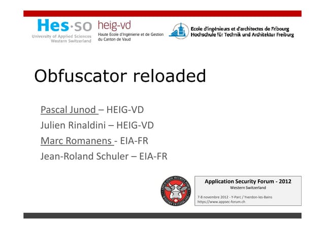 ASFWS 2012 - Obfuscator, ou comment durcir un code source ou un binaire contr...