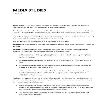 AS Media Studies - Full Glossary