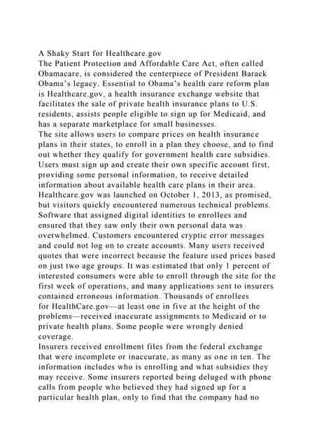 A Shaky Start for Healthcare.govThe Patient Protection and Afforda.docx