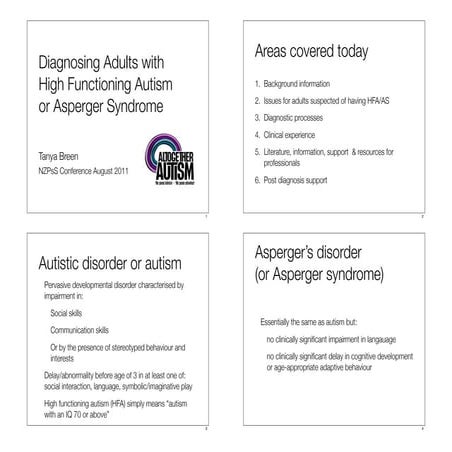 Diagnosing high functioning autism or Asperger syndrome