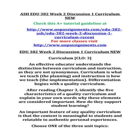 Ash edu 382 week 2 discussion 1 curriculum new