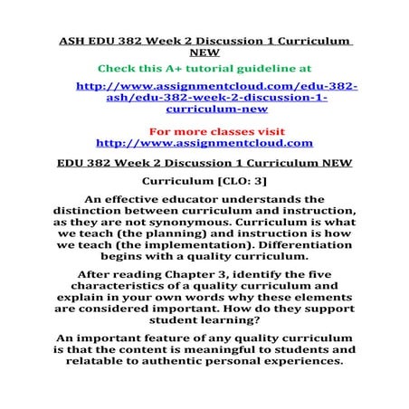 Ash edu 382 week 2 discussion 1 curriculum new