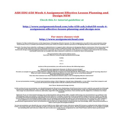 Ash edu 650 week 4 assignment effective lesson planning and design new