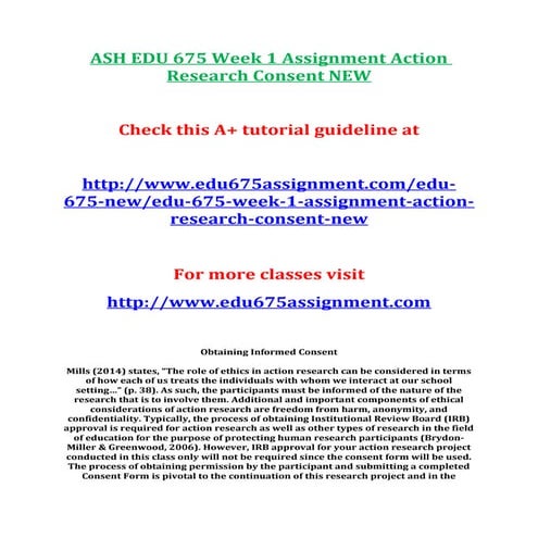Ash edu 675 week 1 assignment action research consent new
