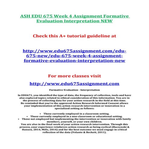 Ash edu 675 week 4 assignment formative evaluation interpretation new