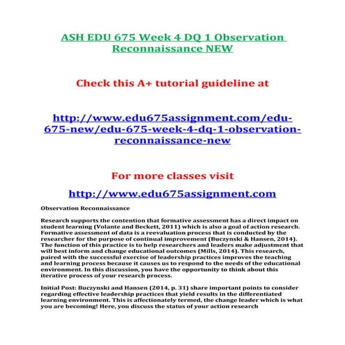 Ash edu 675 week 4 dq 1 observation reconnaissance new
