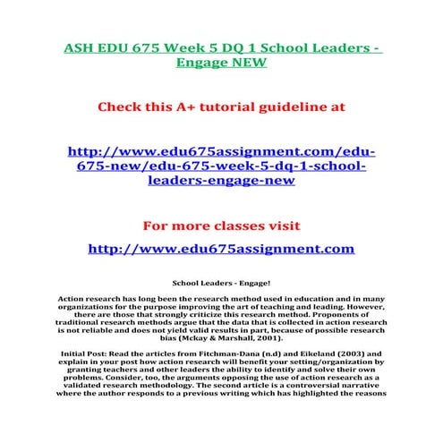 Ash edu 675 week 5 dq 1 school leaders