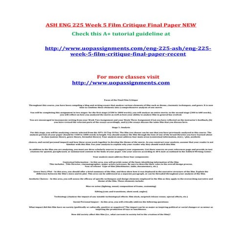 Ash eng 225 week 5 film critique final paper new