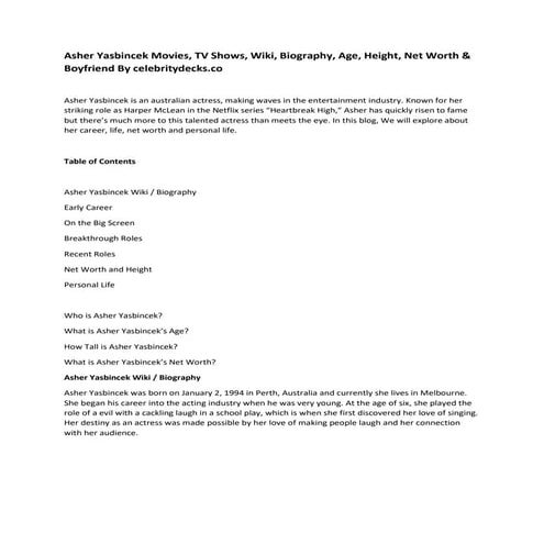 Asher Yasbincek Movies, TV Shows, Wiki, Biography, Age, Height, Net