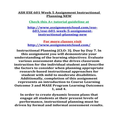Ash ese 601 week 5 assignment instructional planning new | DOC