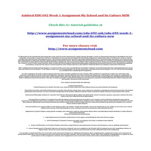 Ashford edu 692 week 1 assignment my school and its culture new | DOC