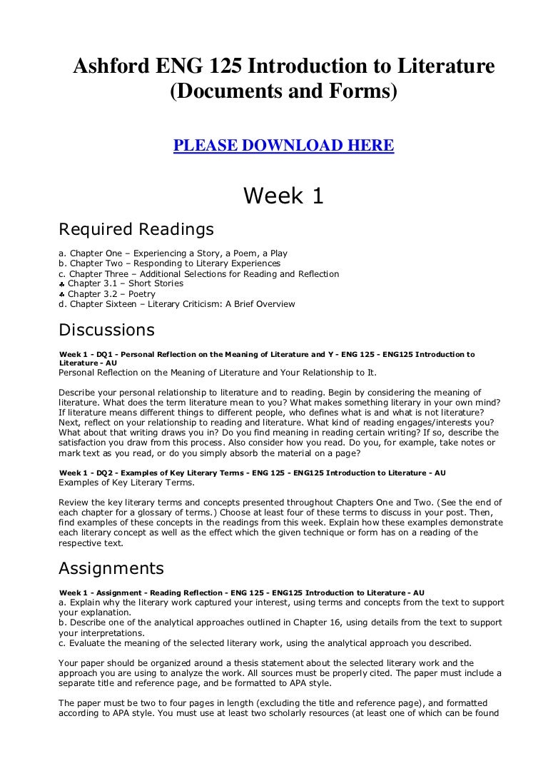 Ashford Eng 125 Introduction To Literature Documents And Forms