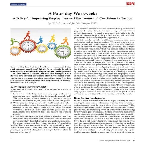 Four Day Workweek Policy For Improving Employment and Environmental ...