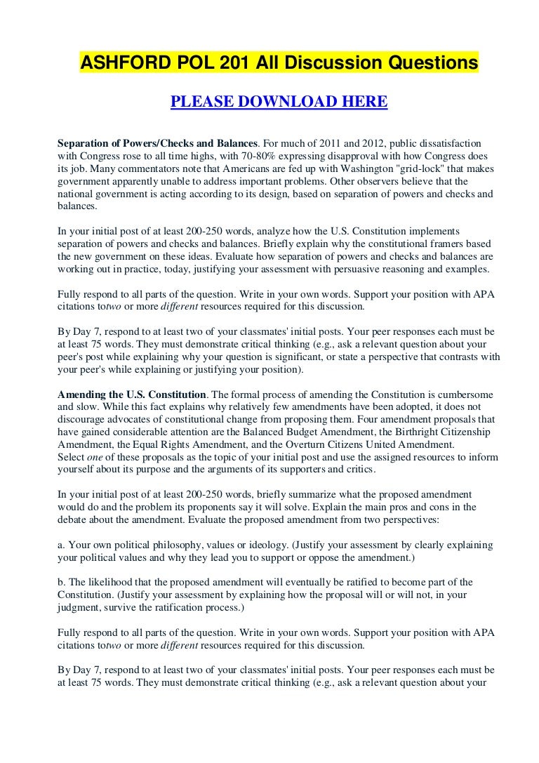 Ashford Pol 1 All Discussion Questions