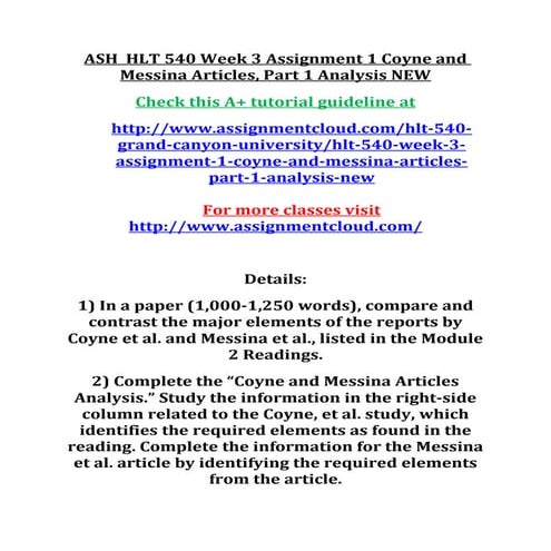 Ash  hlt 540 week 3 assignment 1 coyne and messina articles