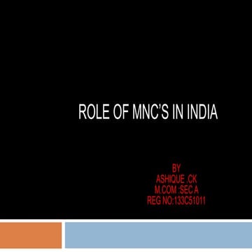 ROLE OF MNC IN INDIA