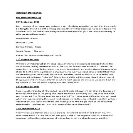 Ashleigh darlington production log