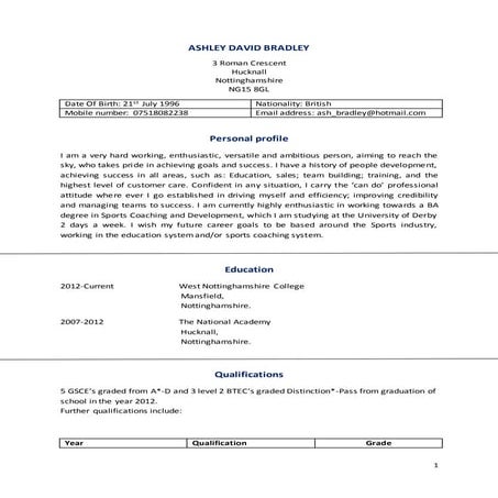 Ashley david bradley cv