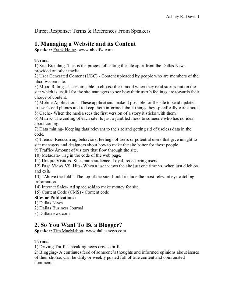 Ashley Direct Response Terms And Websites From Speakers