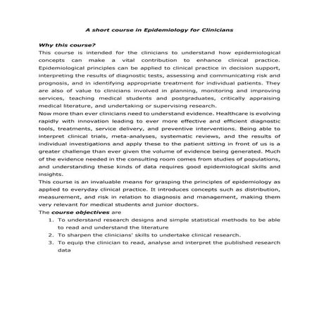 A short course in epidemiology for clinicians