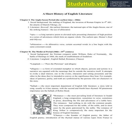 A Short History Of English Literature