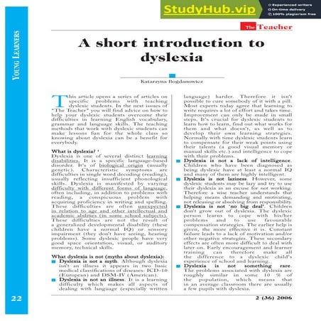A Short Introduction To Dyslexia