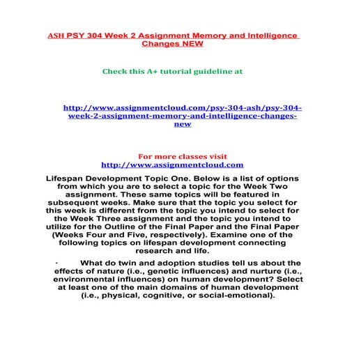 Ash psy 304 week 2 assignment memory and intelligence changes new
