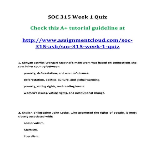 Ash soc 315 week 1 quiz