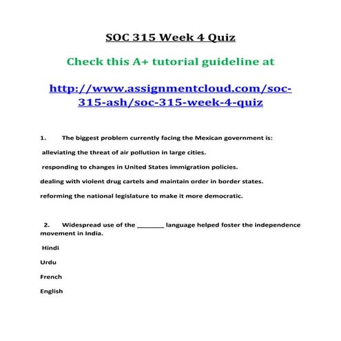 Ash soc 315 week 4 quiz