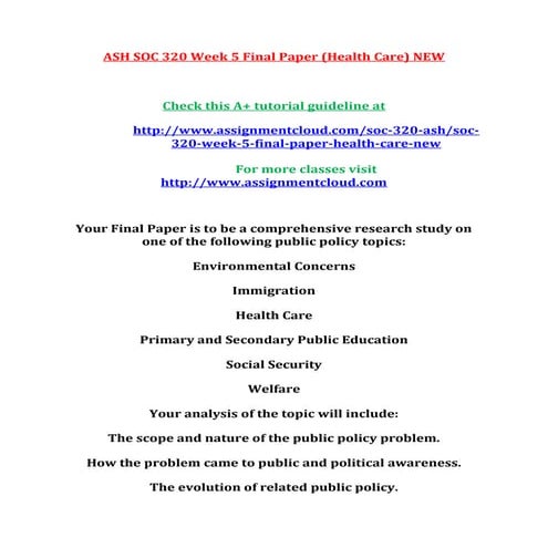 Ash soc 320 week 5 final paper