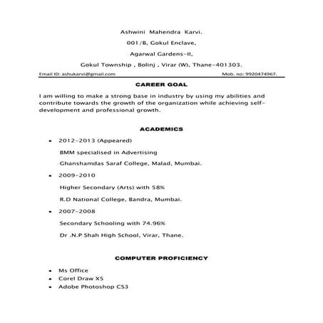 Ashwini karvi resume