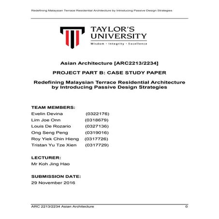 Asian Architecture - Redefining Malaysian Terrace Residential Architecture by Introducing Passive Design Strategies