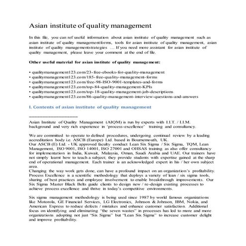 Asian institute of quality management