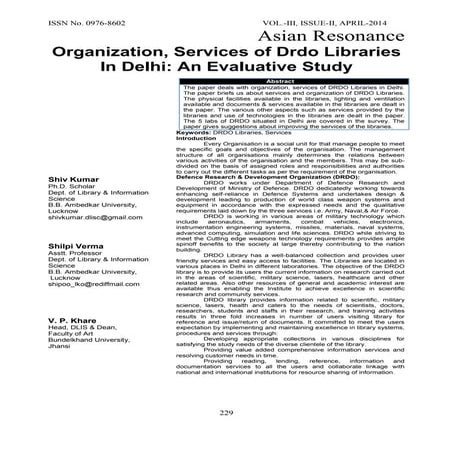 Organization, Services of DRDO Libraries in Delhi: An Evaluative Study