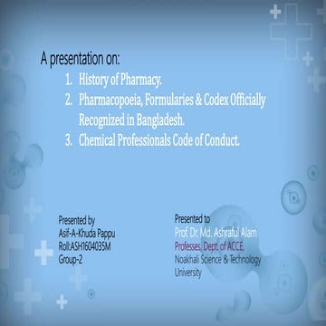 Hisrory of pharmacy, pharmacopoeia,codex,code of conduct