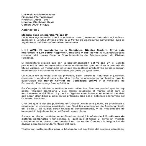 Comentario sobre el SICAD II