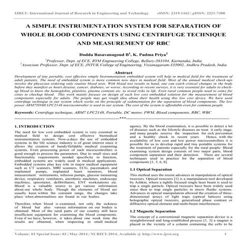 A simple instrumentation system for separation of whole blood components usin...