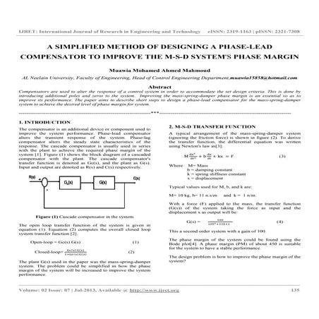 A simplified method of designing a phase lead compensator to improve the m-s-...