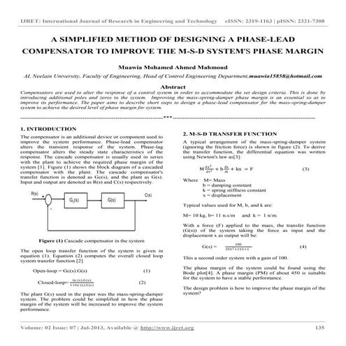 A simplified method of designing a phase lead compensator to improve the m-s-...