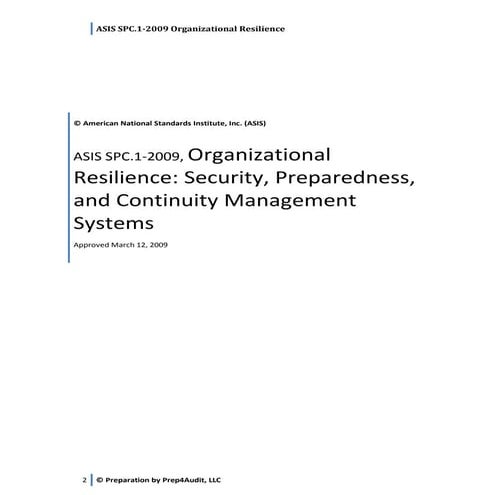 ASIS SPC.1-2009 Section 4 Organizational Resilience 