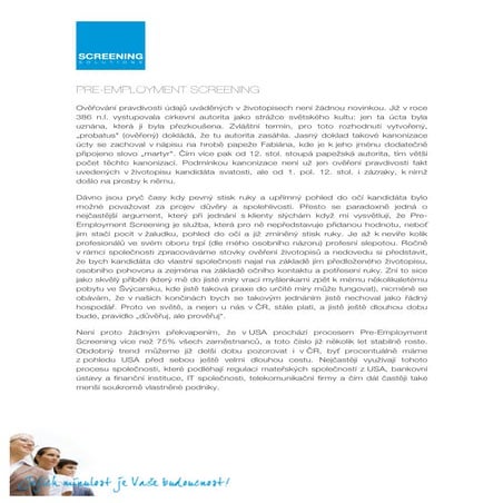 Pre-Employment Screening v České republice - článek pro ASIS International