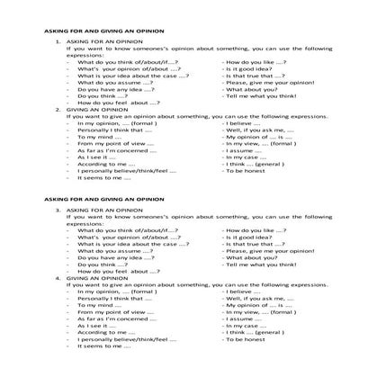 Asking for and giving an opinion